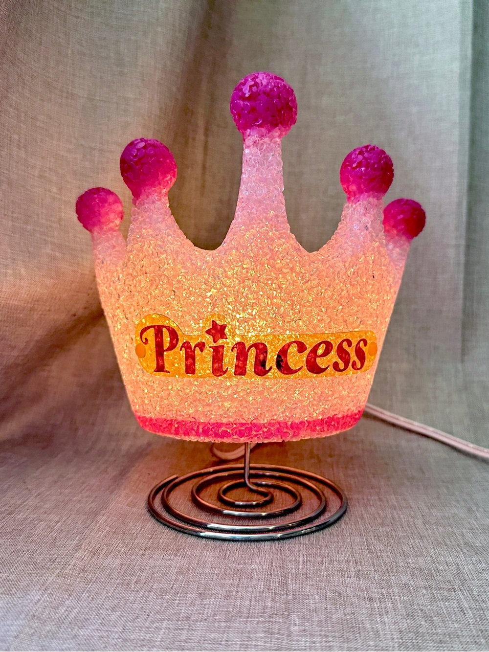 Y2K Pink Princess Crown Melted Popcorn Plastic Crystal Lamp Night Light 2000core